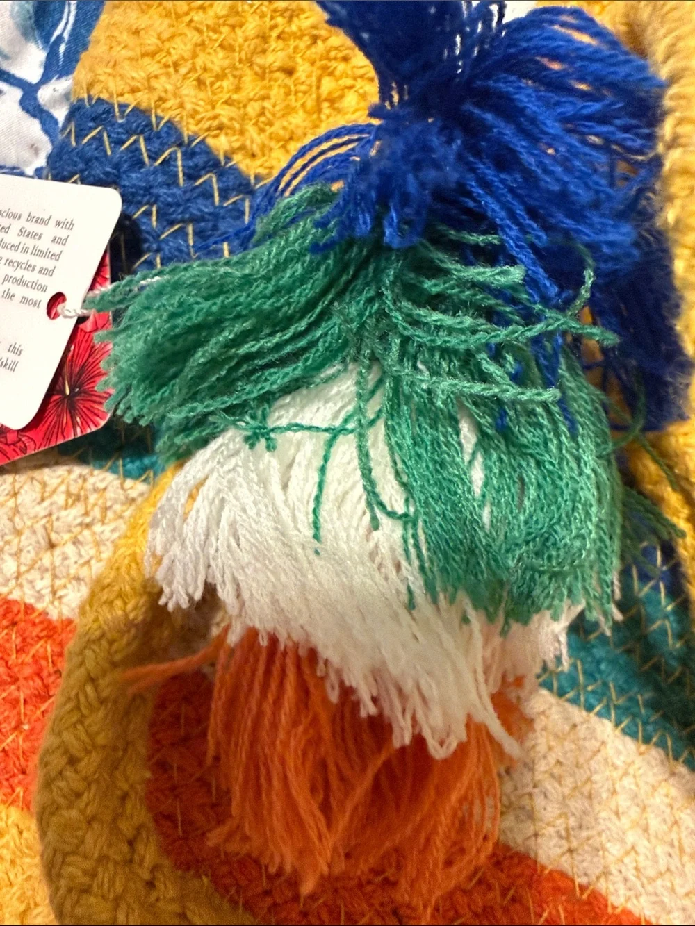 Multicolor Crochet Stripe Tote Bag with Tassel - Yellow Accent